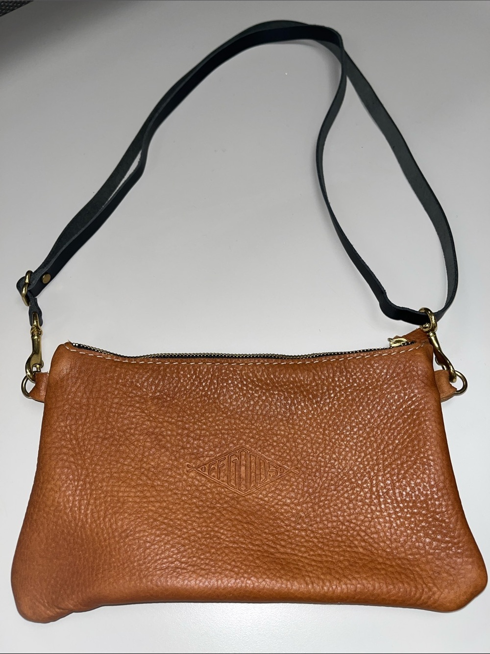 FF Goods Leather Towanda Crossbody Bag in Whiskey w/ Adjustable Strap